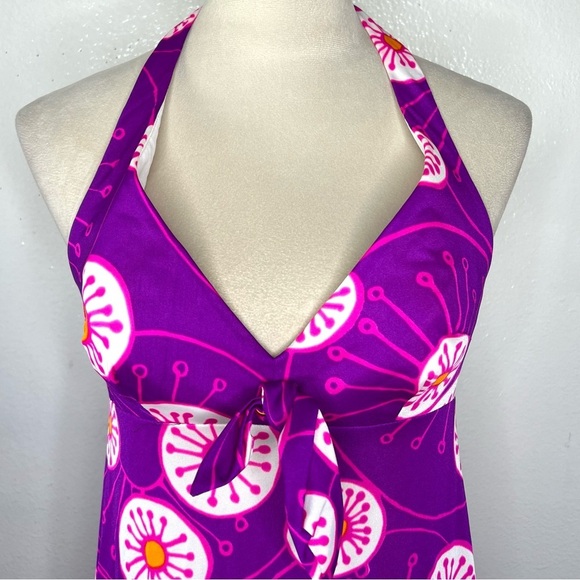 VINTAGE 1970s Slip Dress Psychedelic Maxi Purple Halter Printed Nightgown - Picture 3 of 13